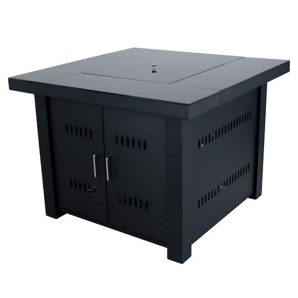 Sheridan 38 in. x 29 in. Square Steel Propane Gas Fire Pit Table in Black with Glass Fire Rocks