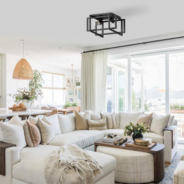 11.5 in. 2-Light Matte Black Square Frame Flush Mount Ceiling Light Fixture, Hallway Light Fixtures Ceiling