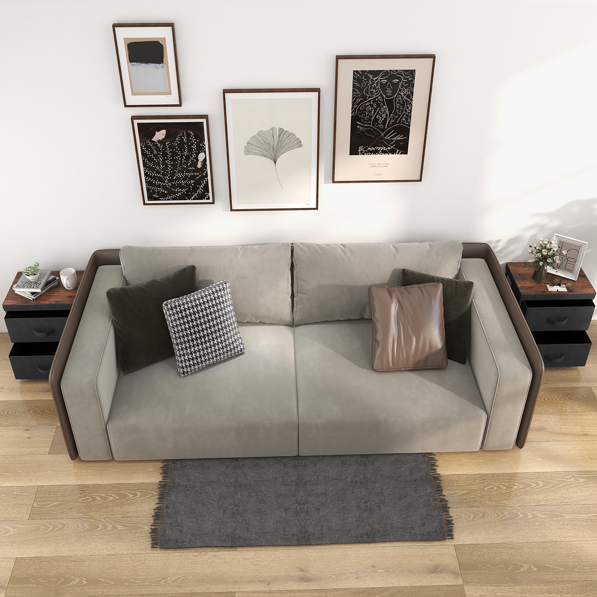 Gymax 2PCS Fabric Bedside Table 2 Drawers Nightstand Small Dresser Bedroom Living Room