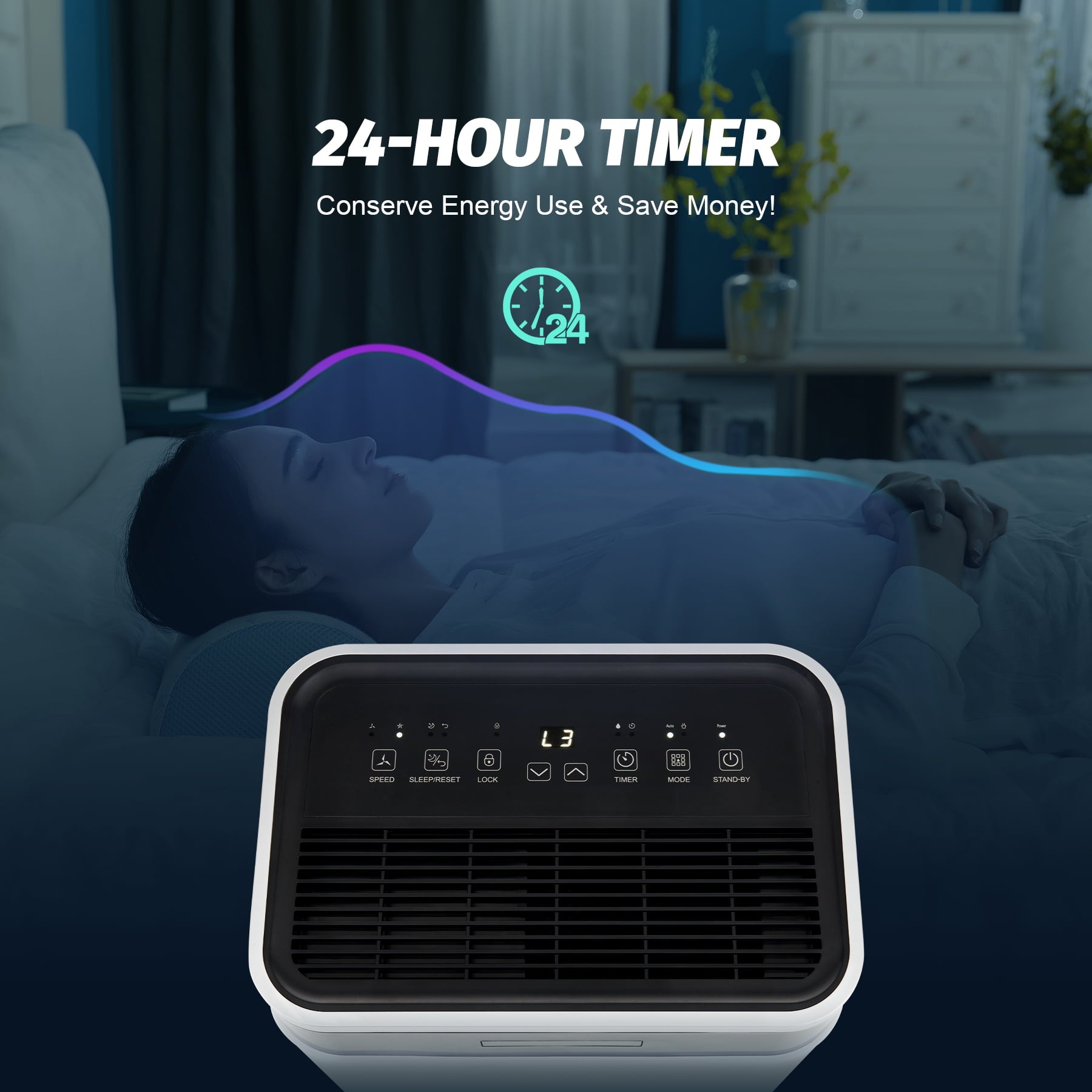 Preenex Dehumidifier with Drain Hose 24 hr Timer Auto Shutoff 50 Pint Capacity 13pt Tank