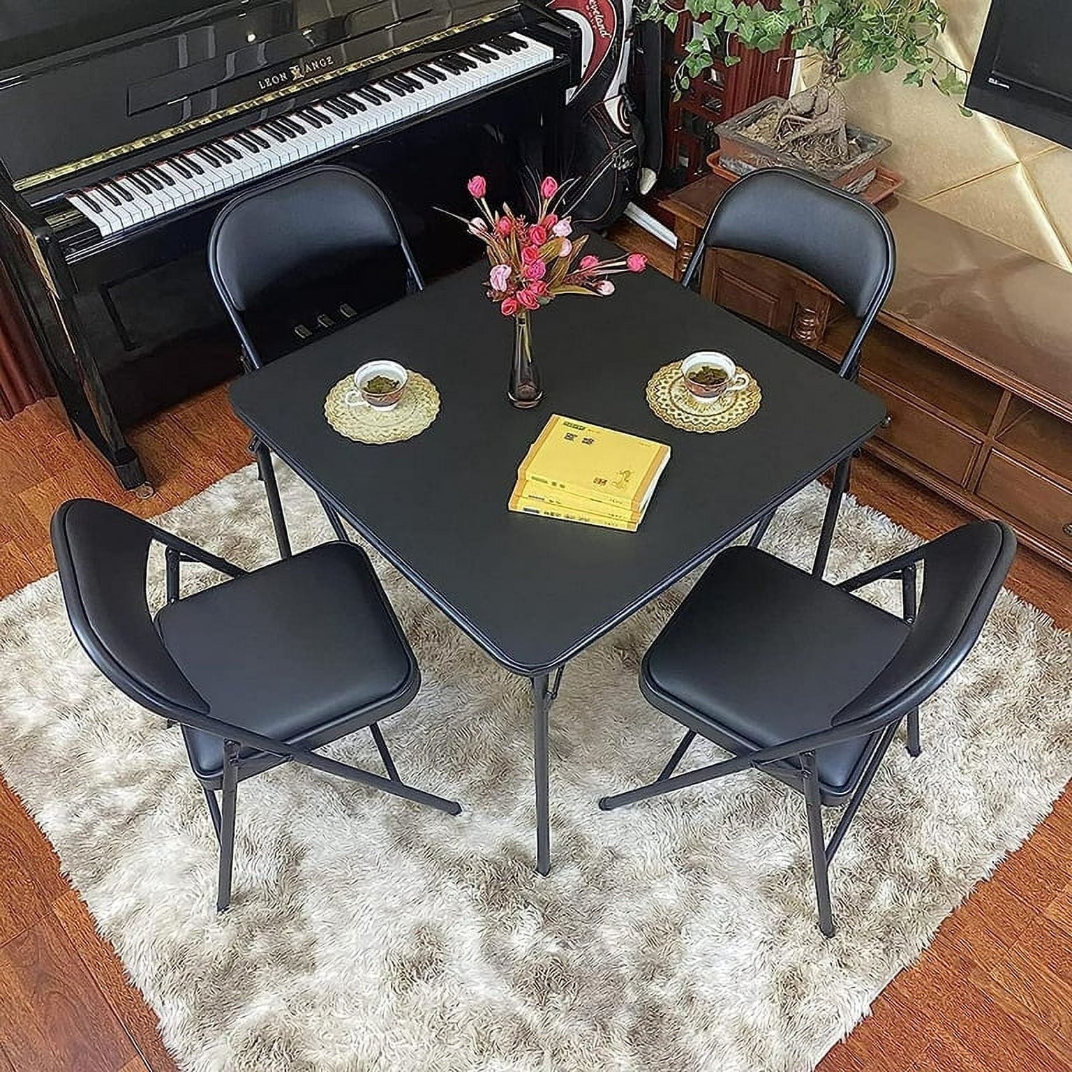 SUGIFT 4 Pack Black Folding Chairs with Padded Seats for Outdoor & Indoor