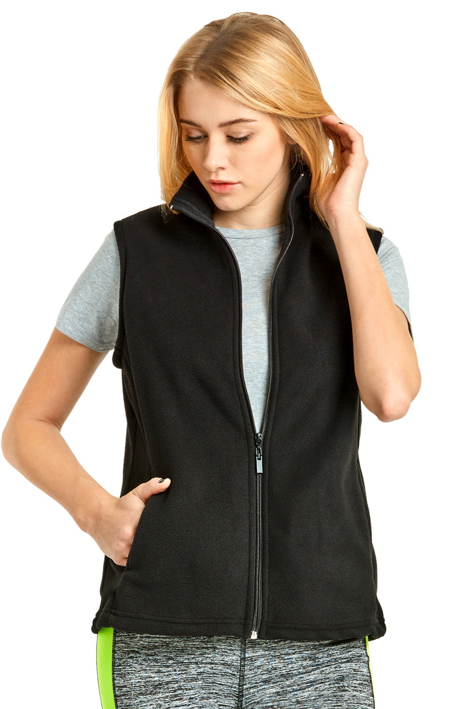 TheLovely Women & Plus Lightweight Full Zip Up Soft Polar Fleece Vest Jacket (Black, S)