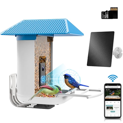SEGMART Smart Bird Feeder with Camera, Solar Powered Bird Feeder Camera with AI Identify Bird Species - 11,000+ Birds, 1080P HD Camera Auto Capture Bird Video, App Notify When Birds Detected