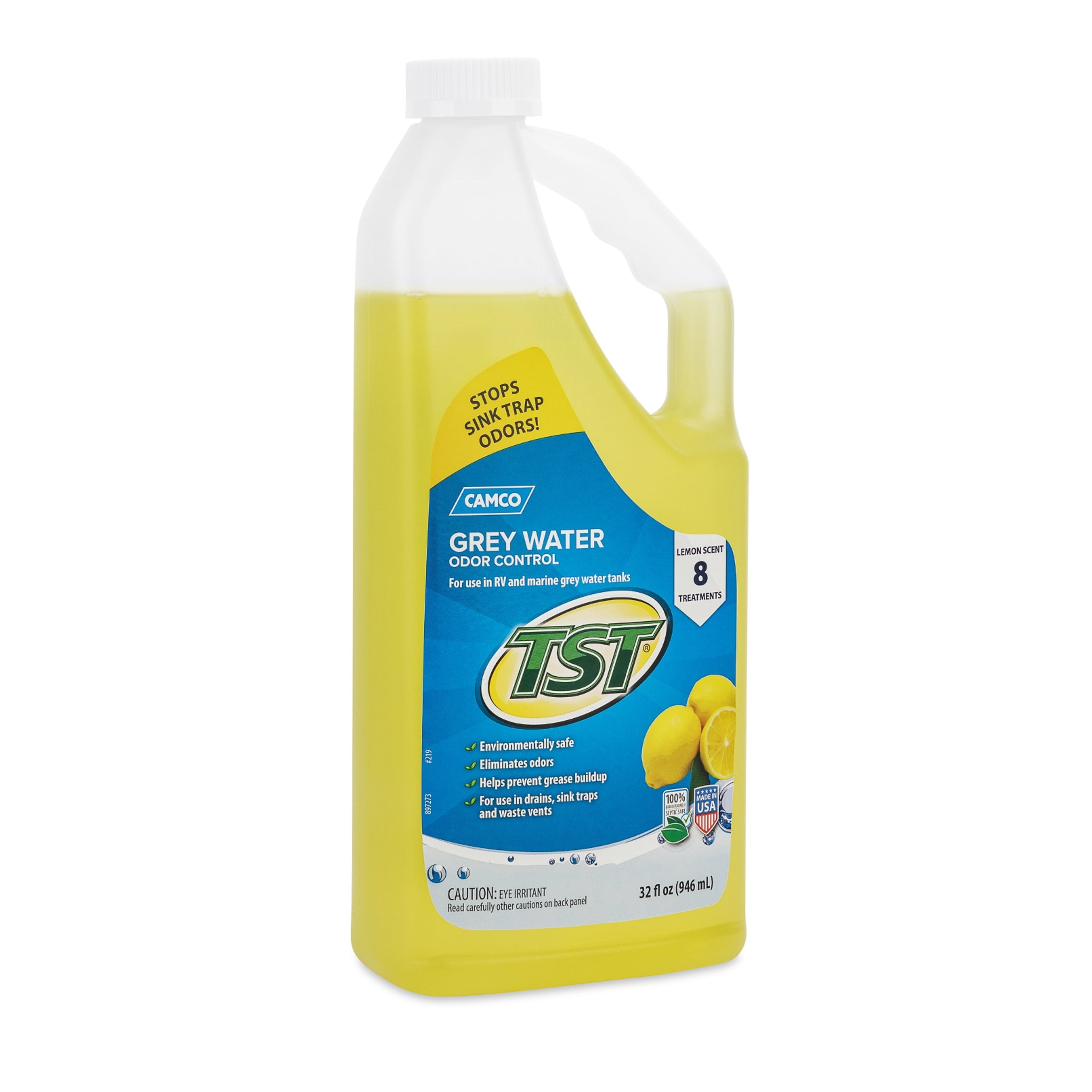 Camco TST Camper/RV Grey Water Odor Control/Holding Tank Deodorizer | Septic Safe Formula | Fresh Lemon Scent, 32oz (40252)