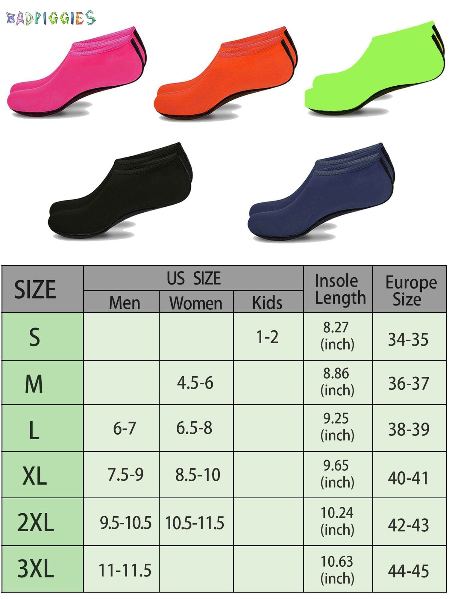 BadPiggies Water Socks Barefoot Quick-Dry Aqua Skin Shoes, Men Women Rubber Soles for Beach Pool Surf Swim Yoga (S, Green)