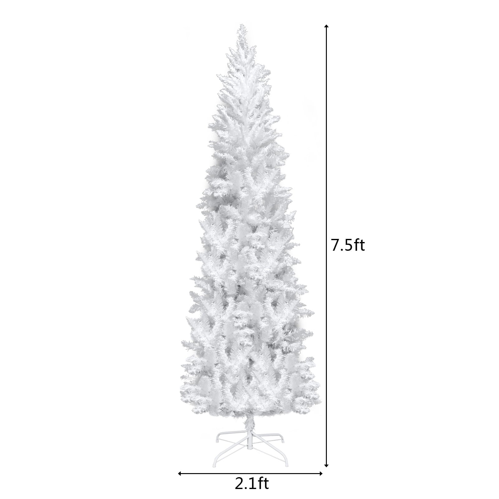7.5ft Pencil White Christmas Tree White Christmas Tree, Artificial Slim White Christmas Tree with Prelit Warm Lights Slim Xmas Tree Outdoor for Festive Holiday Decor