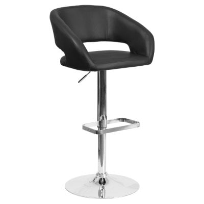 Flash Furniture Erik Contemporary Gray Vinyl Adjustable Height Barstool with Rounded Mid-Back and Chrome Base