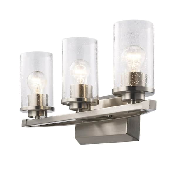 Timpie 22 in. 3-Light Brushed Nickel Bathroom Vanity Light Fixture with Seeded Glass Shades