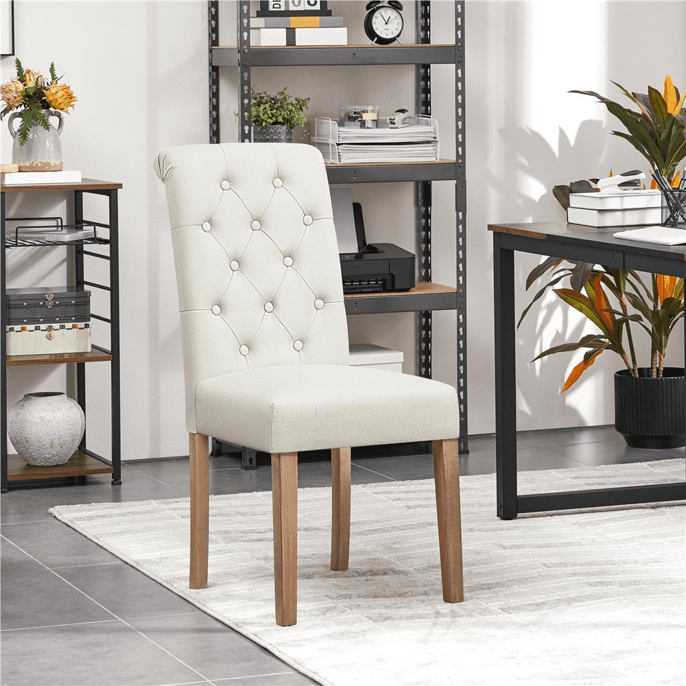 Yaheetech 2pcs Classic Fabric Upholstered Dining Chair, Beige