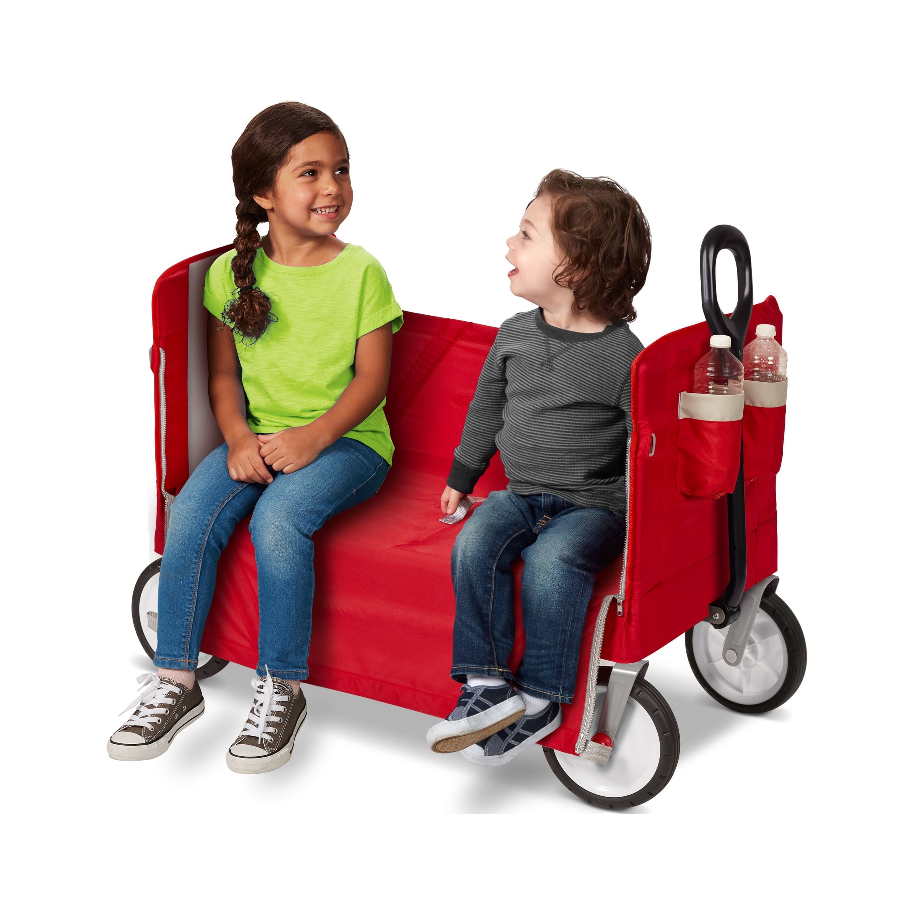 Radio Flyer, 3-in-1 EZ Fold Wagon, Padded Seat with Seat Belts, Red
