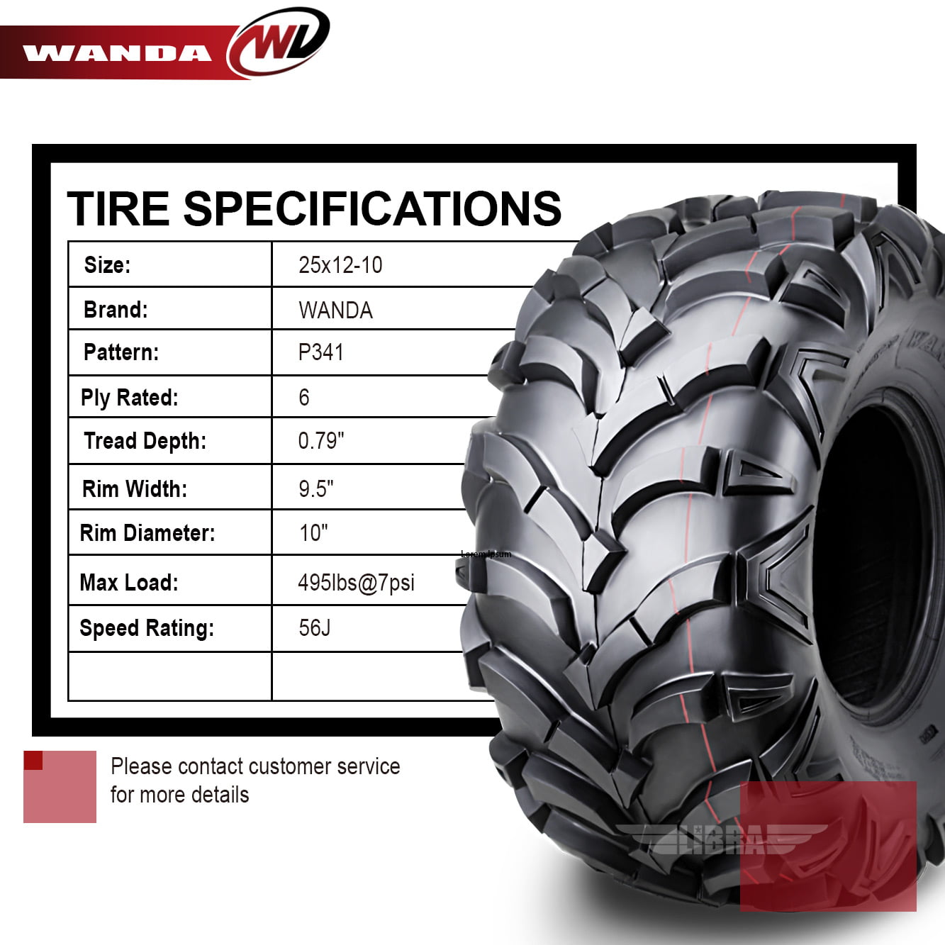 Wanda ATV/UTV Tires 25x12-10 25x12x10 /6PR P341 - 10161, Set 2