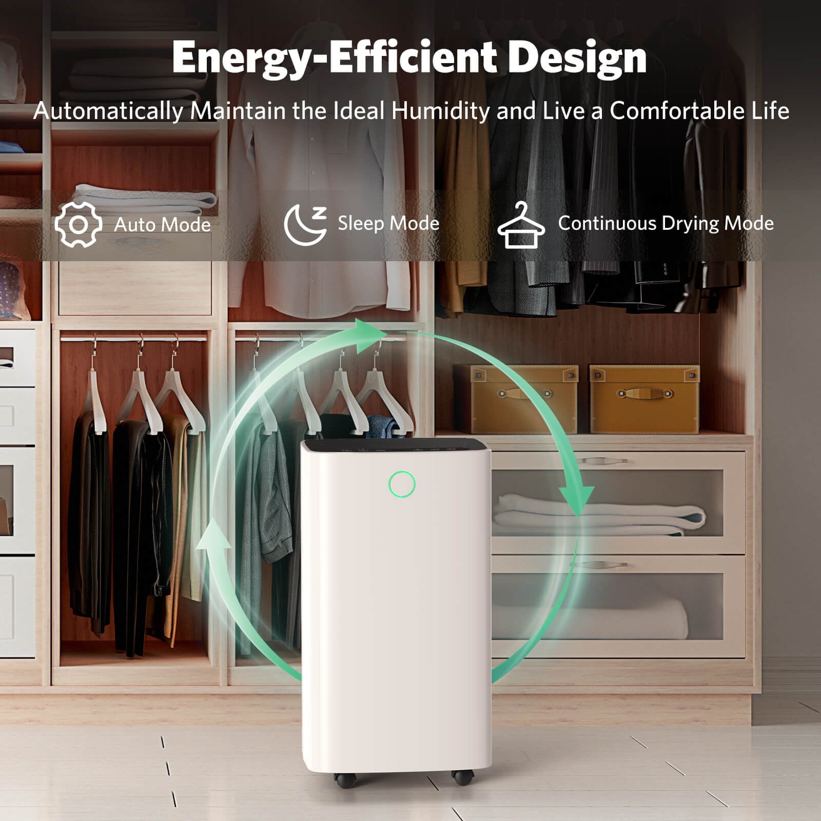 FREE VILLAGE Dehumidifier, 24 Pint Dehumidifiers Intelligent Humidity Control for Home Up to 1500 Sq. Ft, Auto Drainage, Digital Control Panel, 12 HrTimer, Dehumidifier for Basement, Bathroom, Bedroom