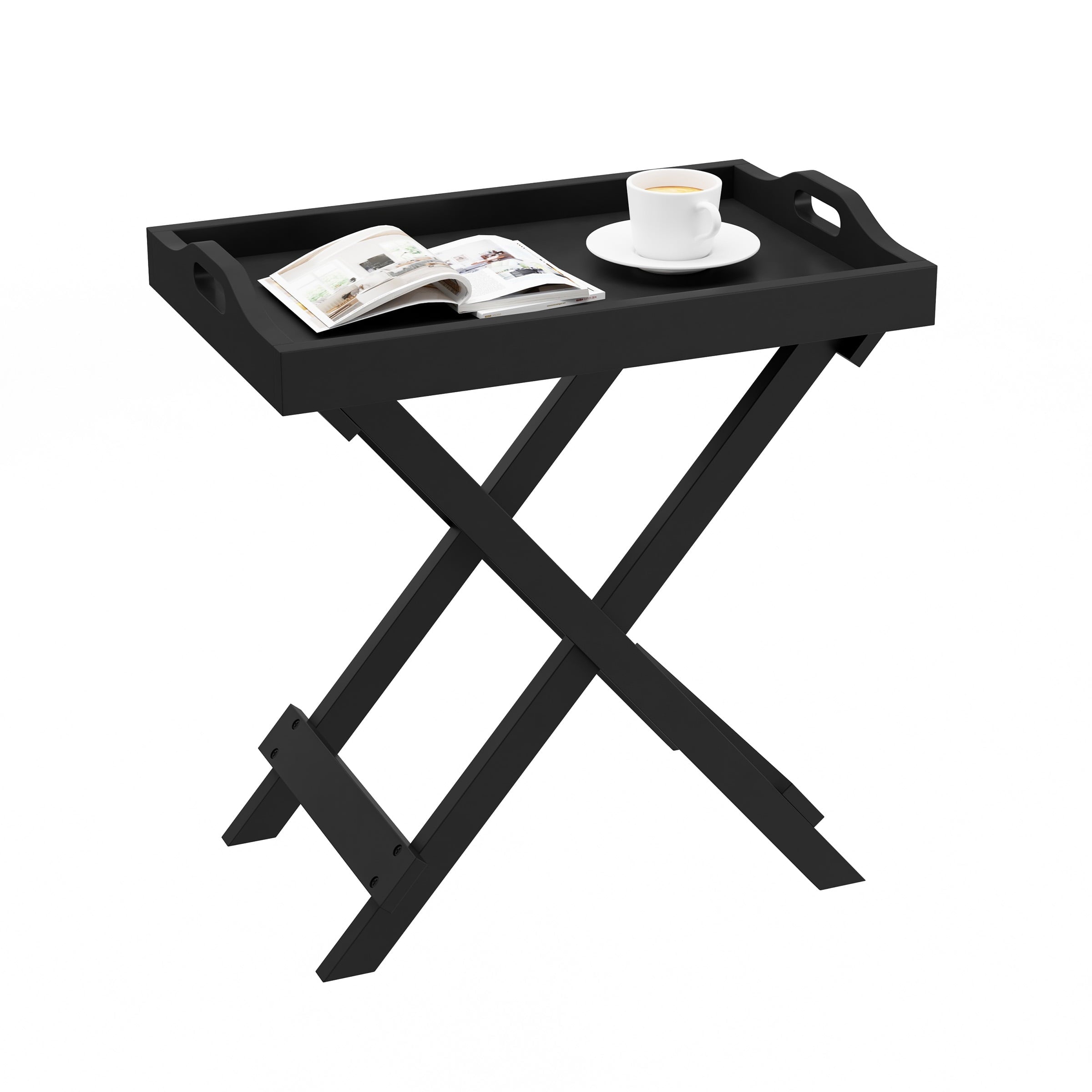 Lavish Home Folding End Table with Removable TV Tray, Black
