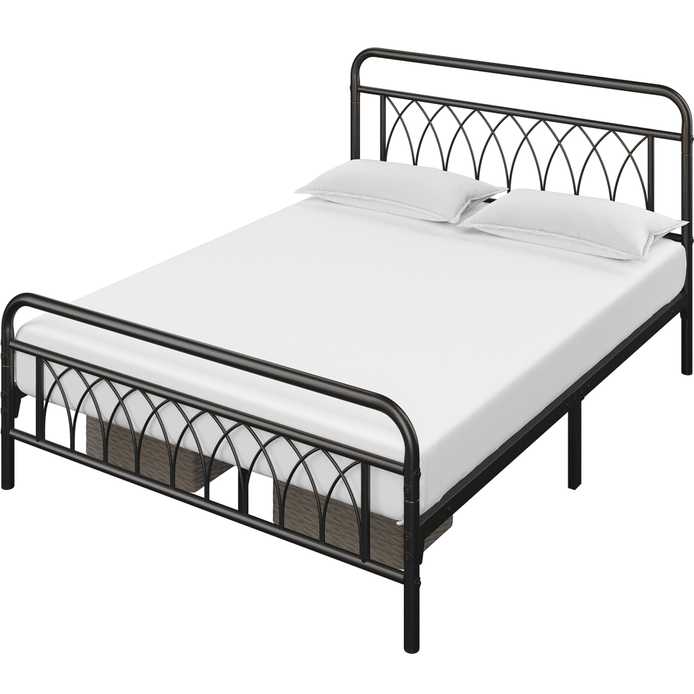 SmileMart Metal Platform Bed Frame with Headboard and Footboard, Queen, Black