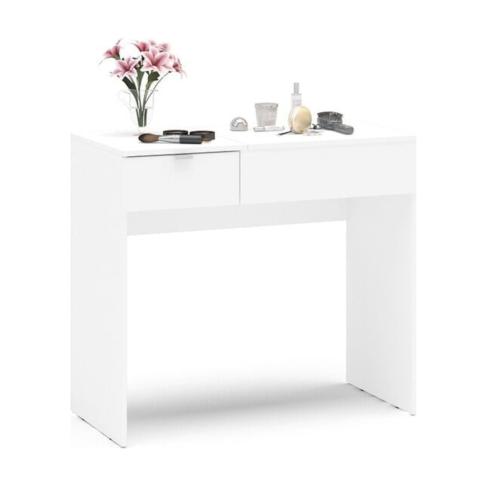 Polifurniture Modern Pull Top  Vanity Table, White