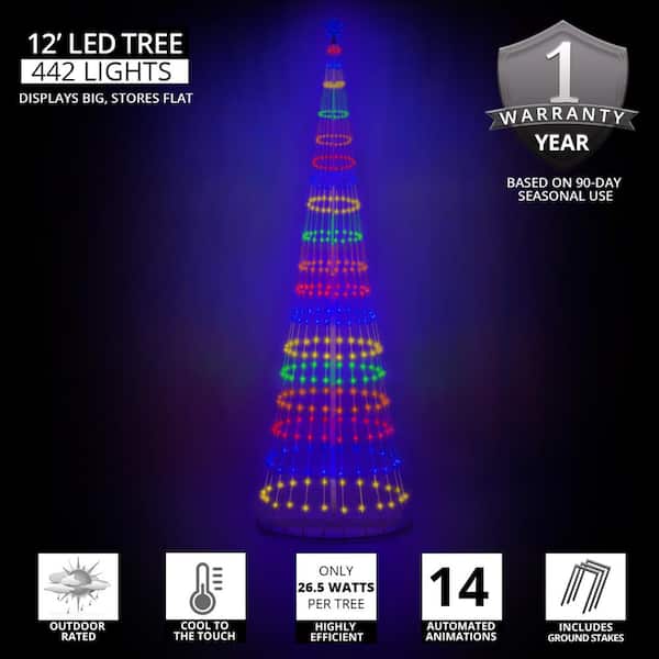 144 in. Christmas Multi-Color LED Animated Lightshow Cone Tree with 442 Lights and Star Topper
