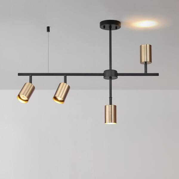 2.3 ft. Matte Black and Brass Adjustable Height Hard Wired Track Lighting Kit with Pivoting Shades, Step Heads