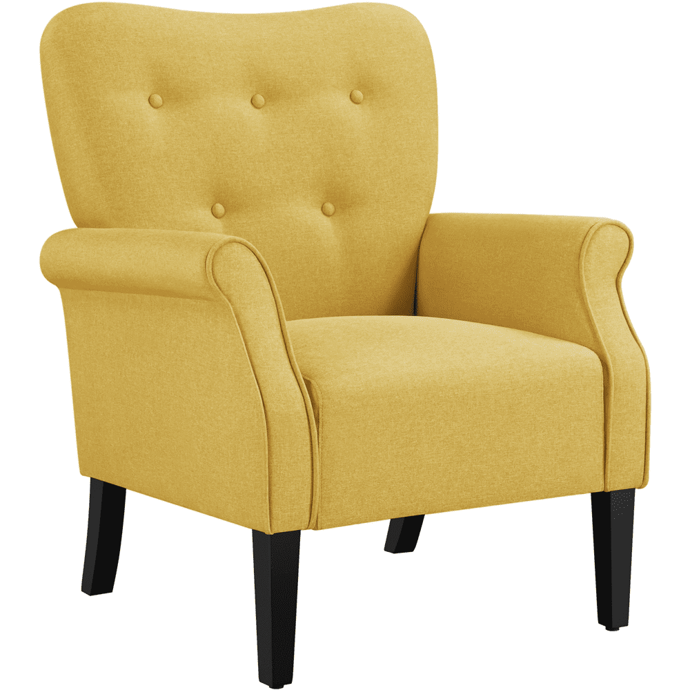 Topeakmart Modern Upholstered Accent Chair Roll Arm Single Sofa with Wooden Leg, Yellow