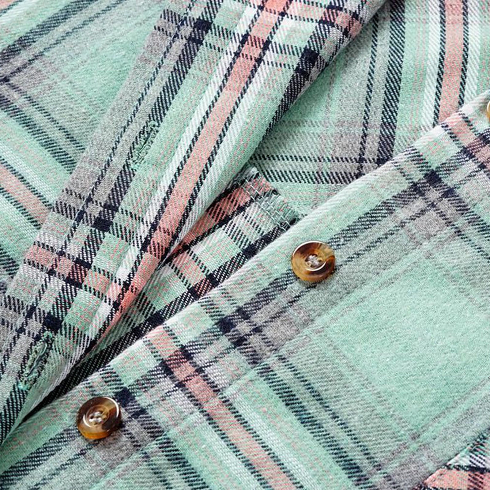 Women's Plaid Button Front Long Sleeve Drawstring Hoodie Jacket,Womens Shacket Jacket Plaid Hooded Shirt Jackets