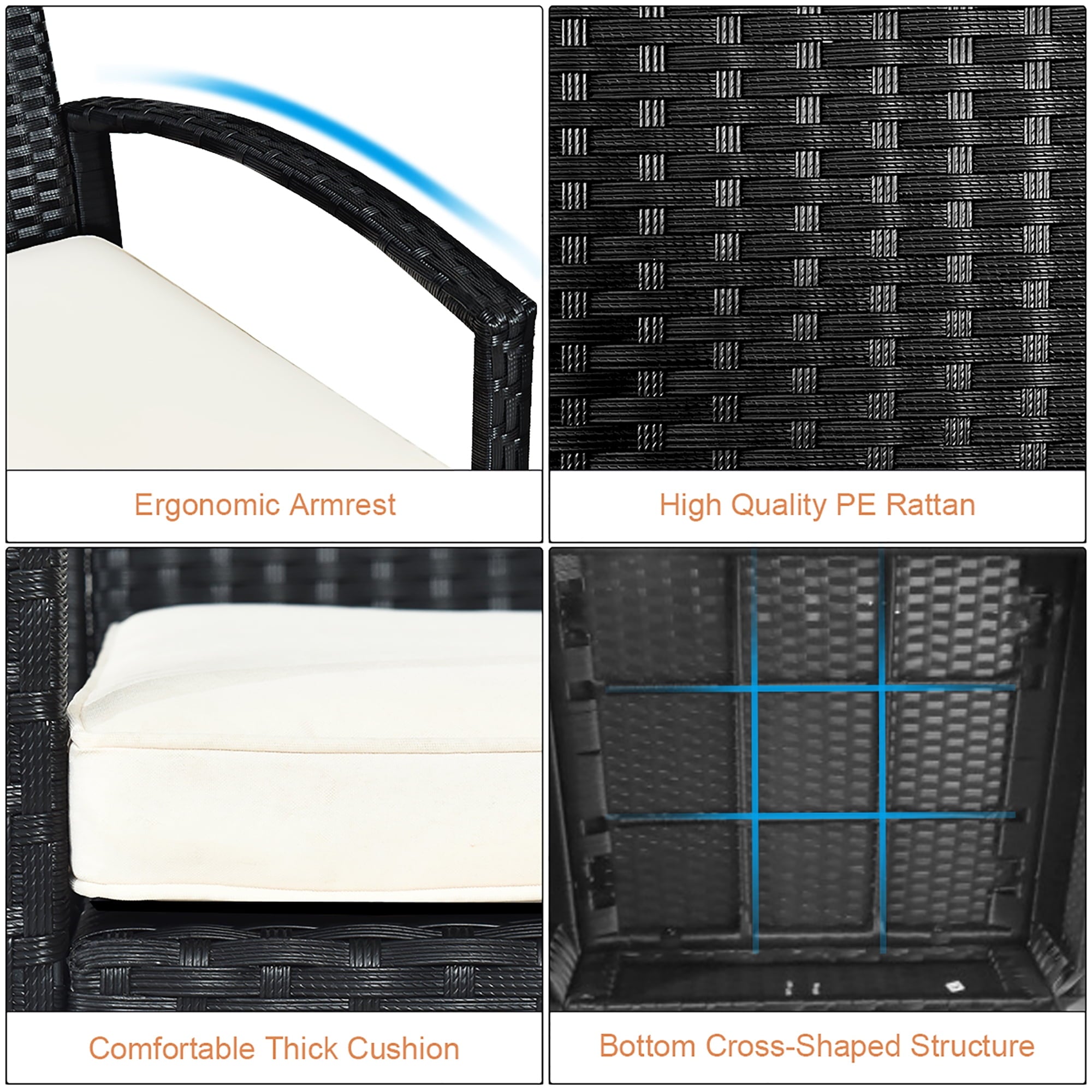 Costway 3PCS Patio Rattan Furniture Set Coffee Table & Chairs Set with Seat Cushions Garden