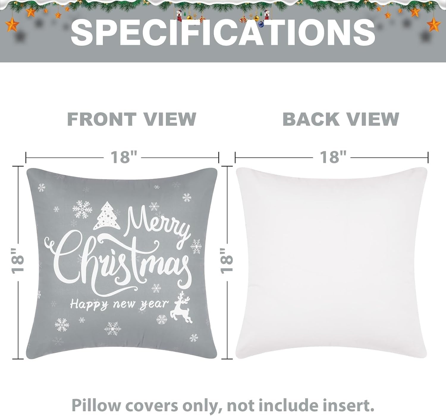 BLEUM CADE Christmas Pillow Covers 18 x 18 Inch,White and Grey Snowflake Throw Pillow Covers Set of 4 Xmas Elk Snowflake Cushion Covers for Winter Holiday