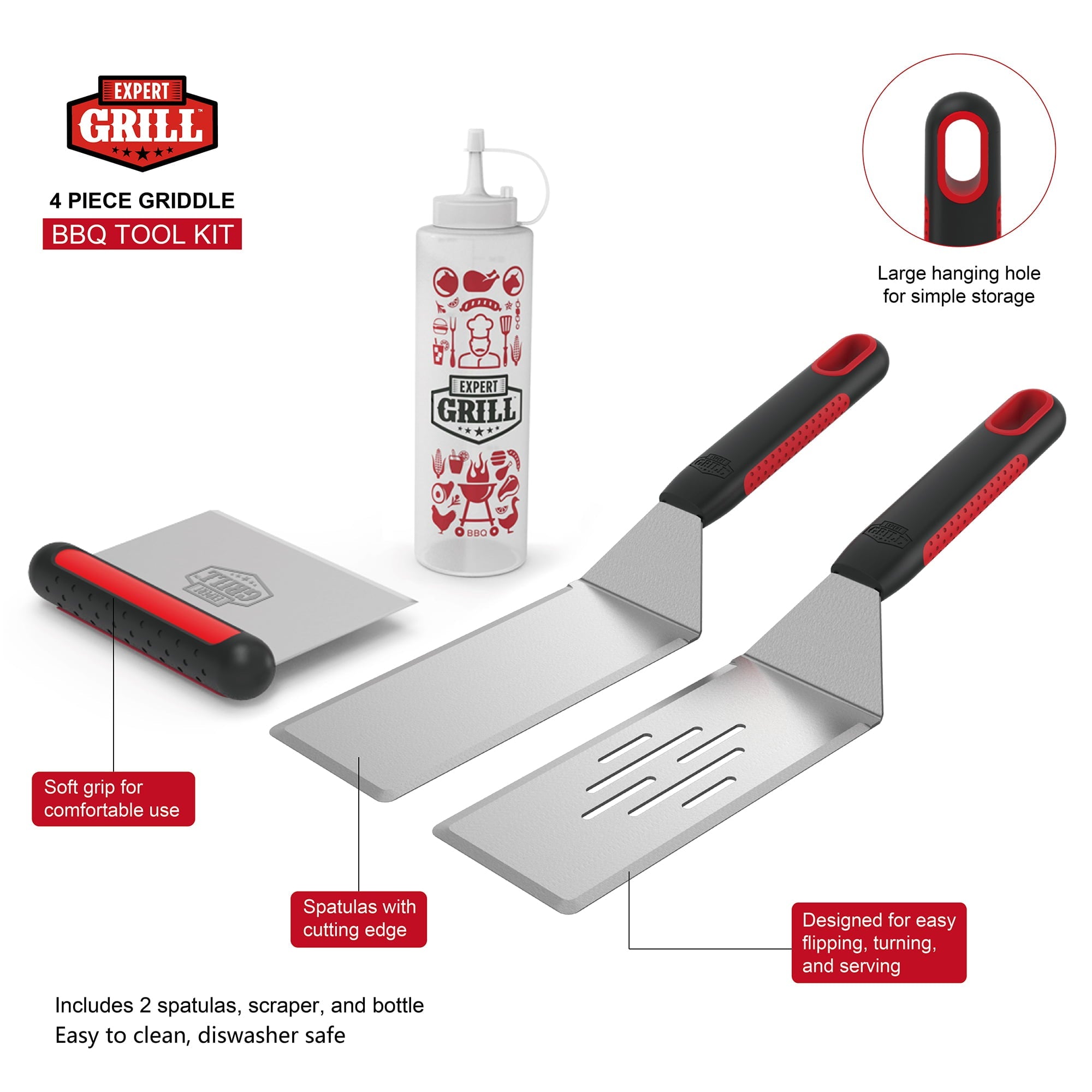 Expert Grill Stainless Steel Barbecue Griddle Tool Set, 4 Pieces