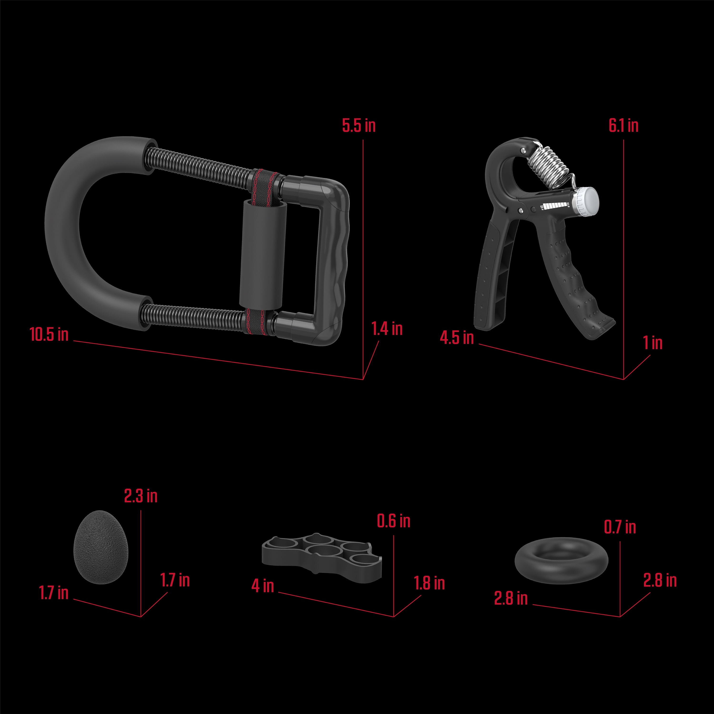 FitRx PowerFlex Hand Strengthening Kit - Grip Strengthen Trainer, 5-Piece Set, Black