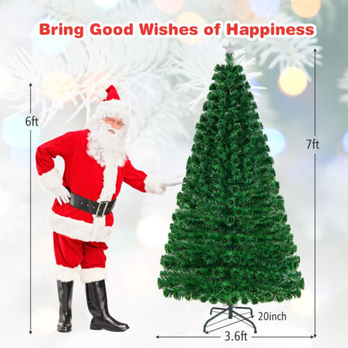 7' Pre-Lit Artificial Christmas Tree Fiber w/Multicolor LED Lights & Stand
