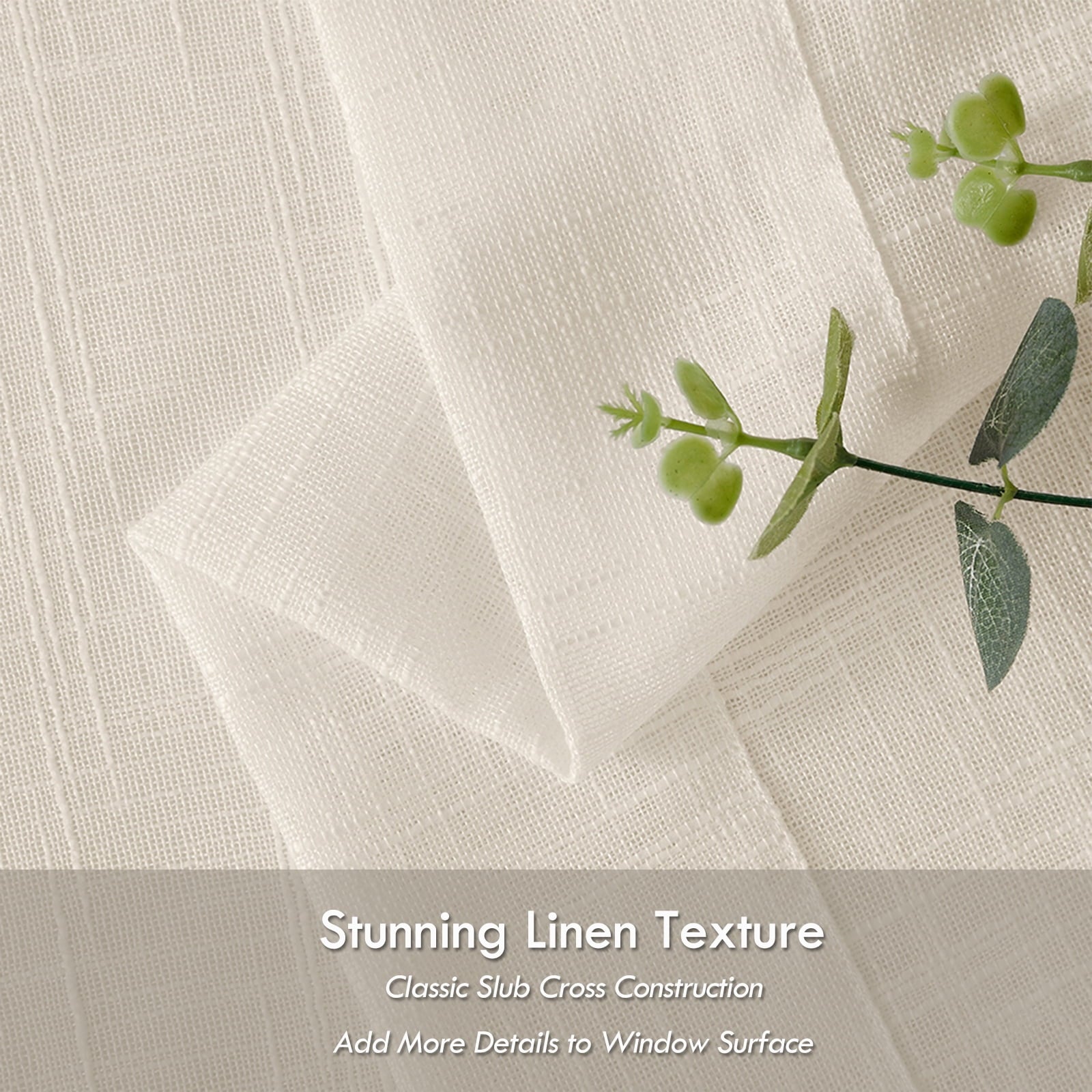 Melodieux Linen Textured Semi Sheer Voile Curtain, Grommet Top, 2 panels, Cream/Yellow - 52 x 96 Inch