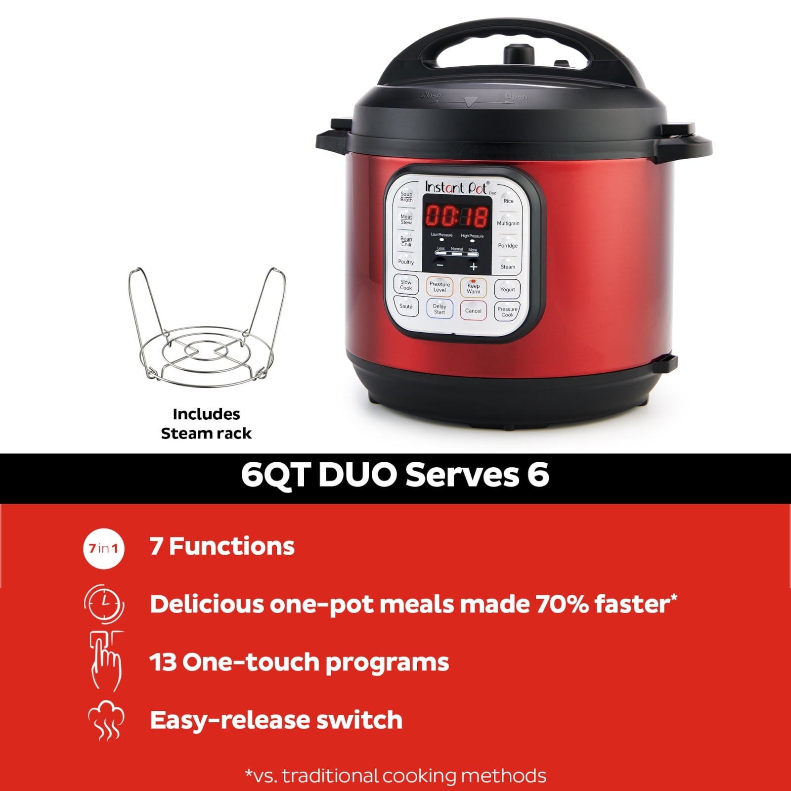Instant Pot Duo™ 6 Quart Multi-Cooker, Red Stainless Steel