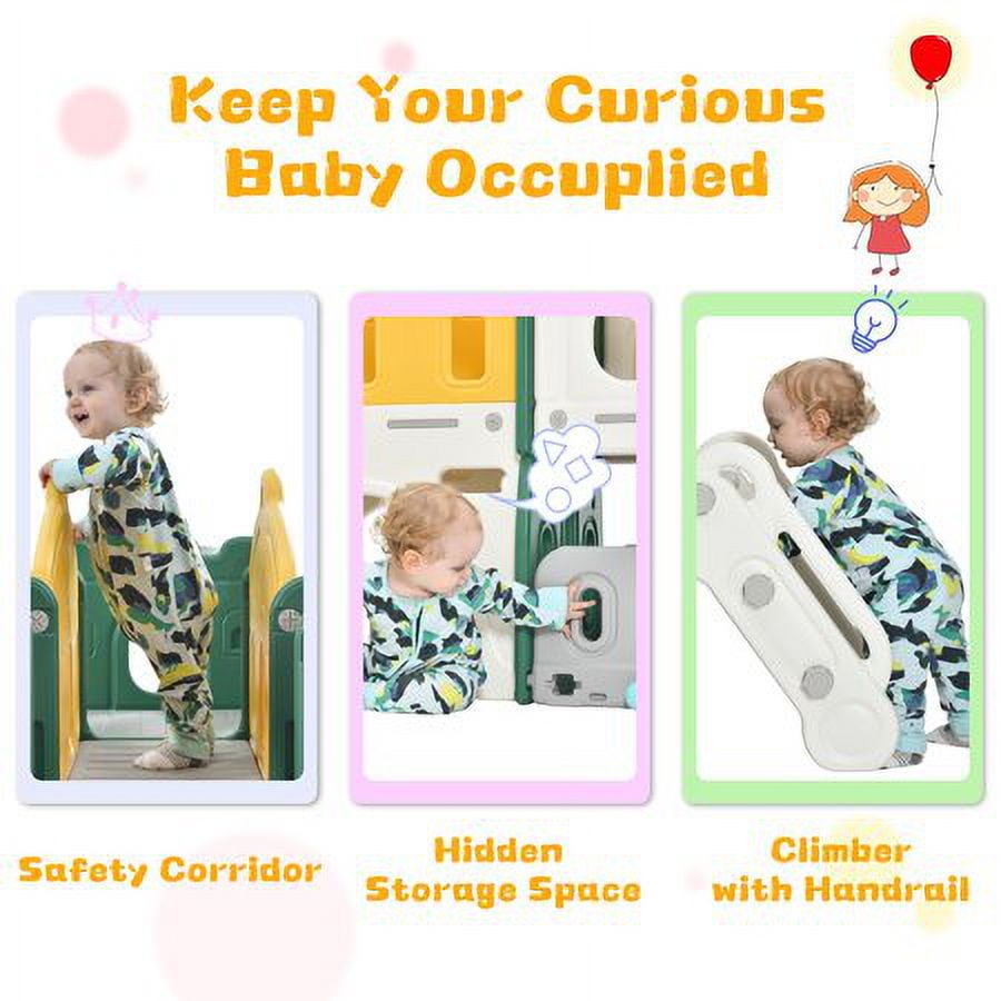 CHURANTY Kids Slide Playset Structure Indoor , Castle Climber with Slide and Basketball Hoop,  Kids Climbers Playhouse for Outdoor Playground Activity,Toy Storage Organizer for Toddlers, Green