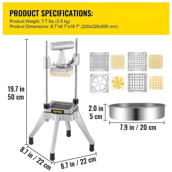 Commercial Vegetable Fruit Chopper Stainless Steel French Fry Cutter Heavy Duty Vegetable Chopper Dicer with 4 Blades