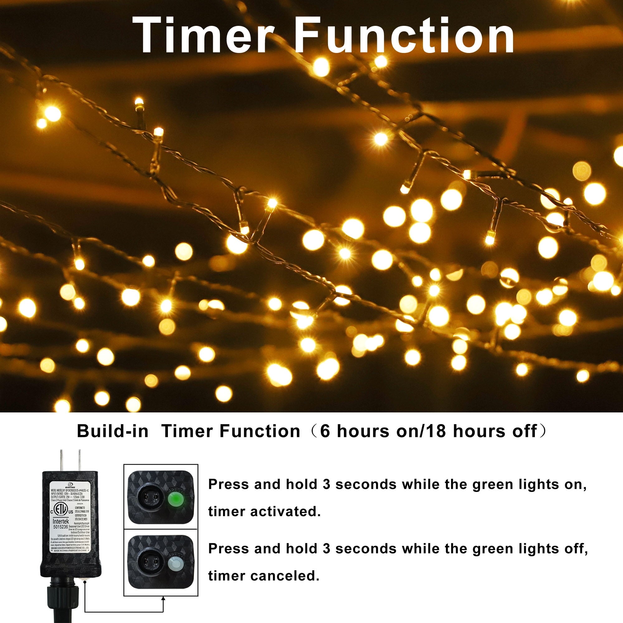 LED Christmas String Lights, 42FT 100 LEDs, Timer, Warm White, for Halloween Xmas Tree Home Patry Garden