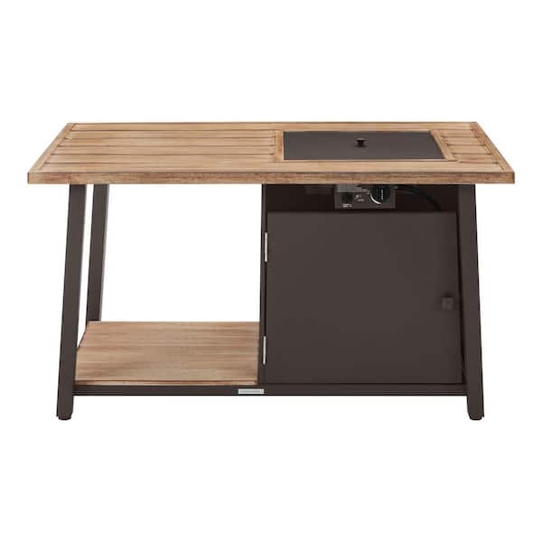 Fordham 46 in. W x 26 in. H Rectangular Powder Coated Steel LP Fire Pit Coffee Table in Faux Wood with Lava Rocks