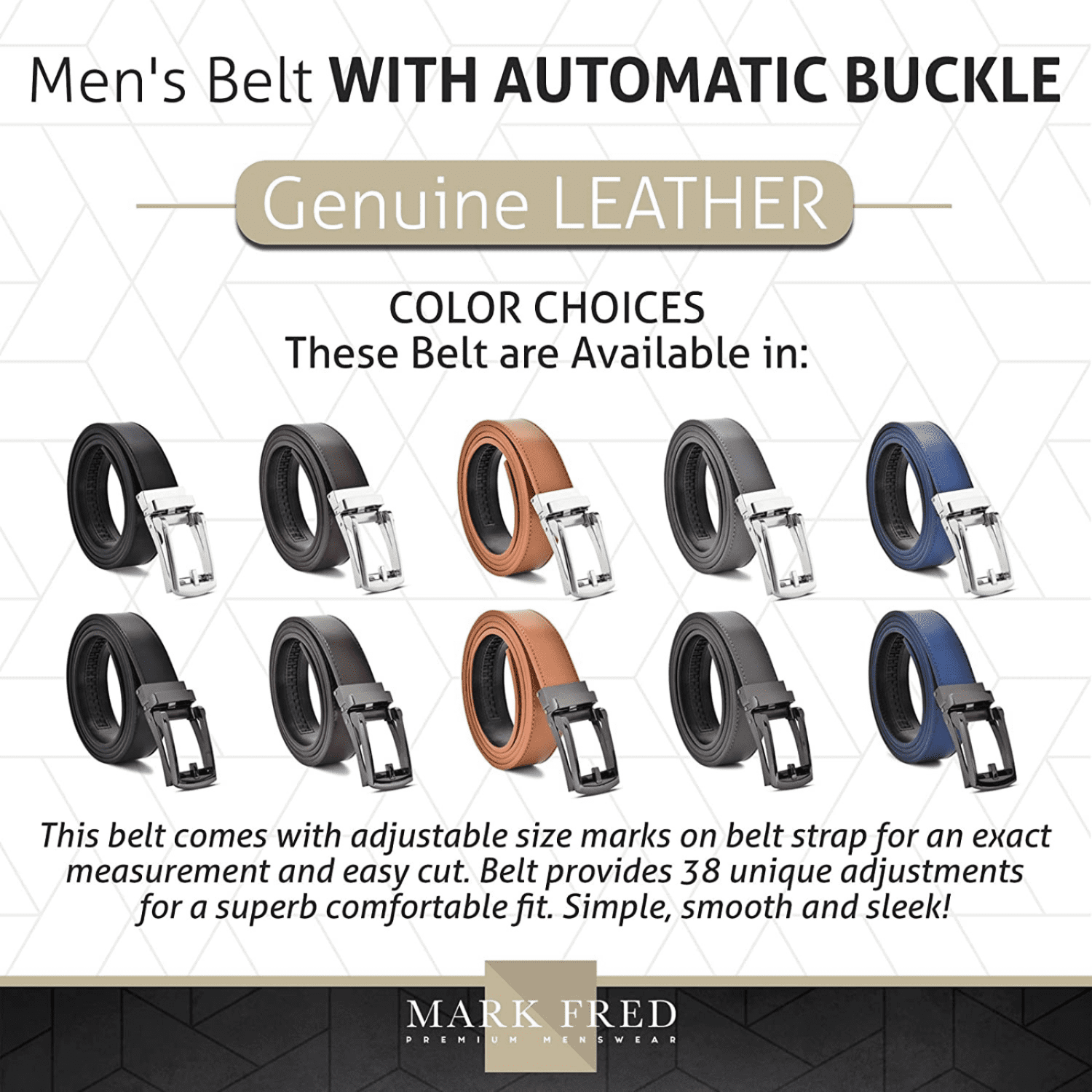 Mark Fred Men's Ratchet Belt for Men with Slide Ratchet Belts for Men Black