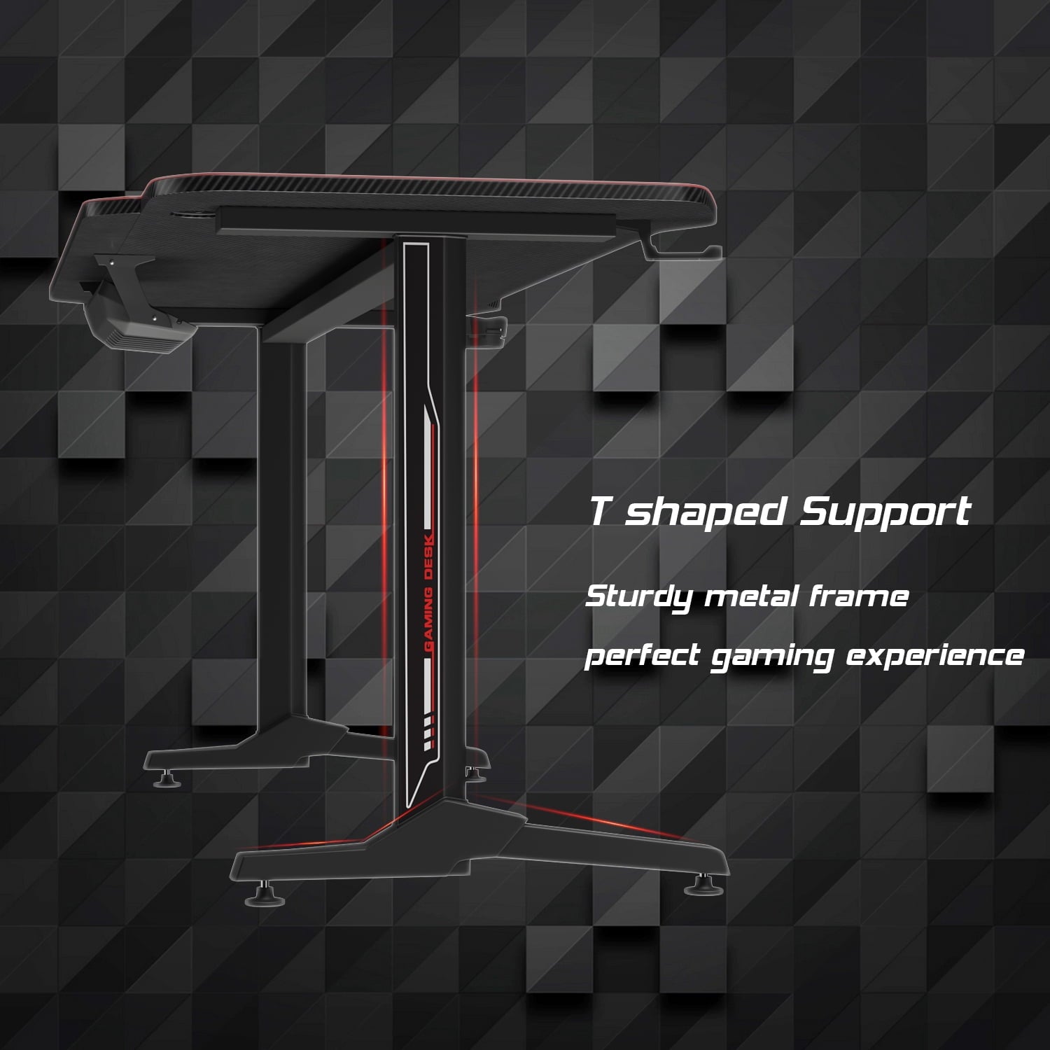 Homall 43 inch T-Shaped Legs Computer Gaming Desk Carbon Fiber Surface Gaming Desk with Cup Holder & Headphone Hook, Black