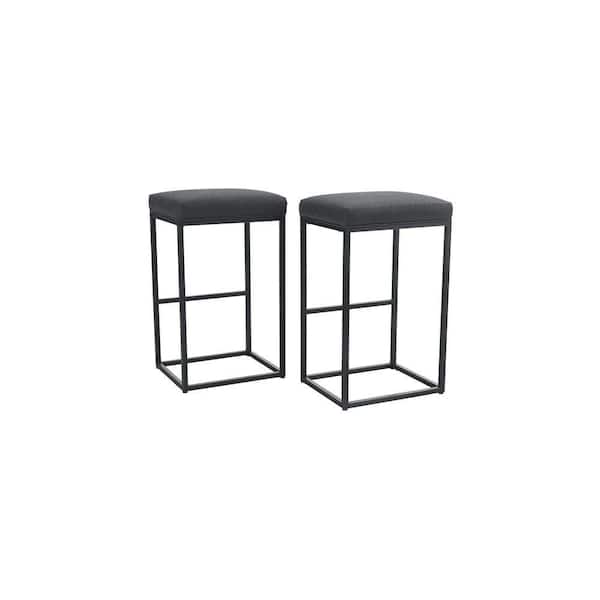 30 in. Black Leather Cushion and Black Metal Frame Metal Bar Stool (2-pieces)