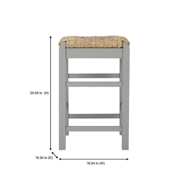 Dorsey Willow Green Backless Wood Counter Stool with Woven Rush Seat