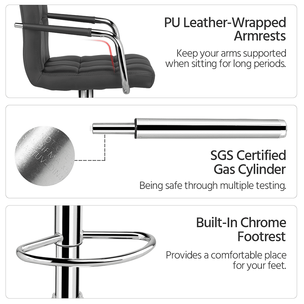 Alden Design Adjustable Modern Faux Leather Bar Stools with Swivel, Set of 2, Gray