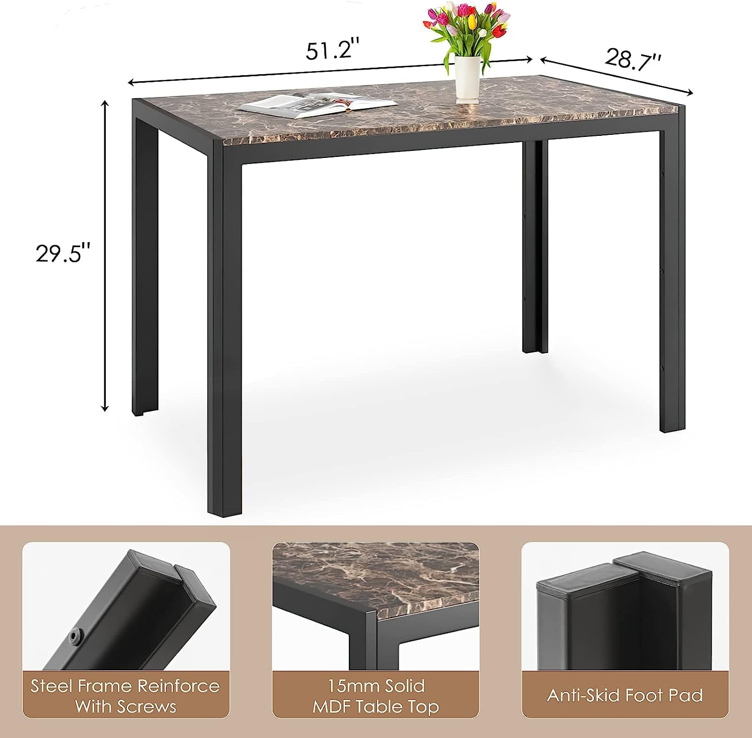 Pirecart Kitchen Table Sets with Chairs for 4, Faux Marble Rectangle Dining Room Set