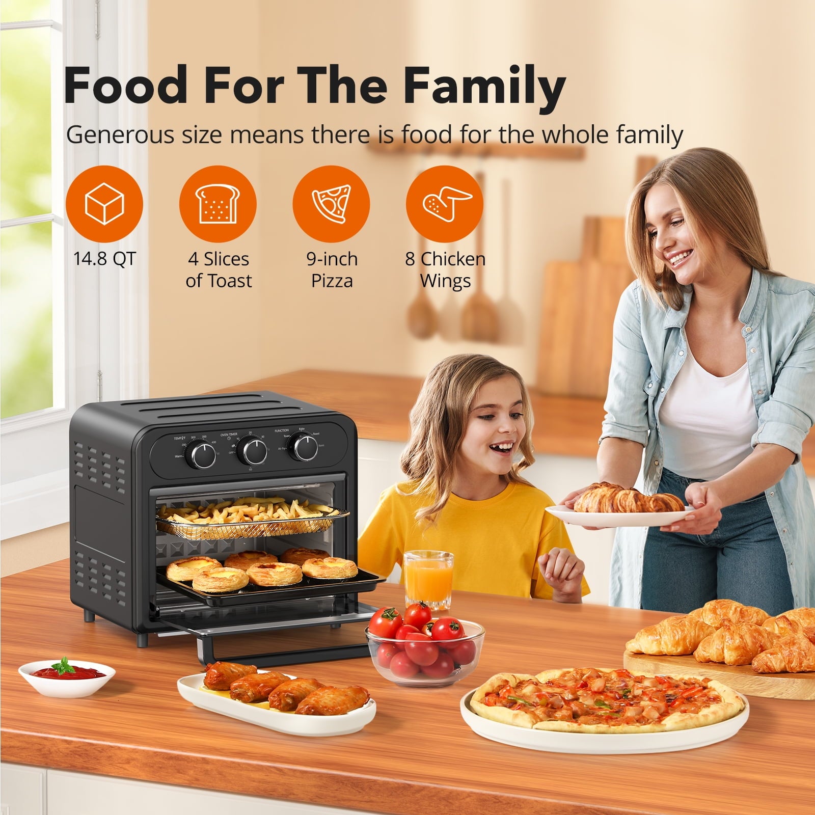 TaoTronics Air Fryer | 1700W 14.8 Quart | 9 in 1 Air Fryer Oven | Oil-less Cooker with Rotisserie Shaft
