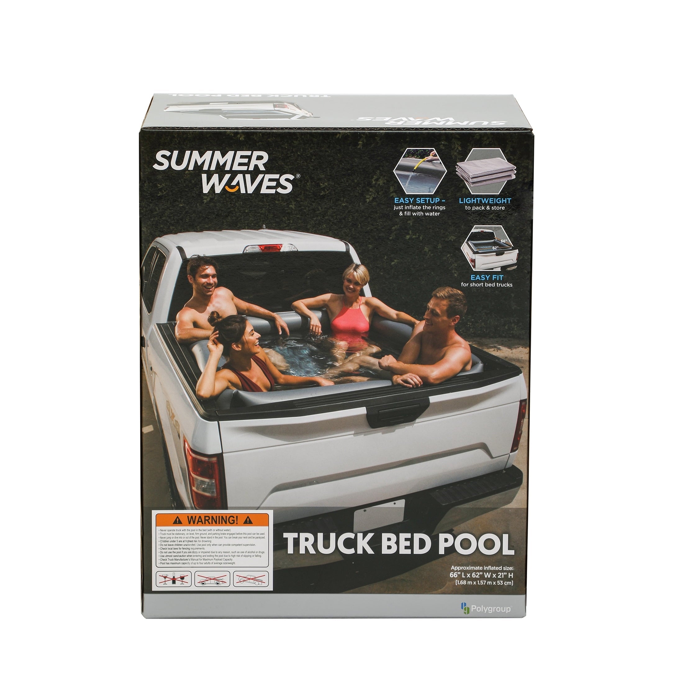 Summer Waves Rectangular Inflatable Truck Bed Pool, Gray, Adults, Unisex