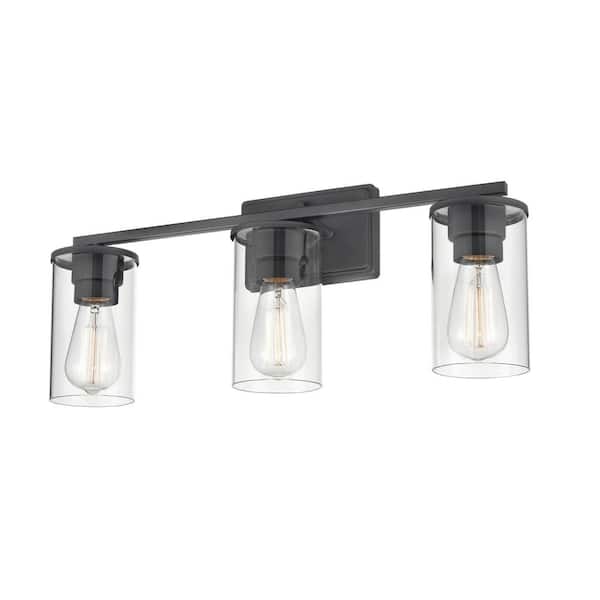 Verlana 22 in. 3-Light Matte Black Bathroom Vanity Light with Clear Glass Shade