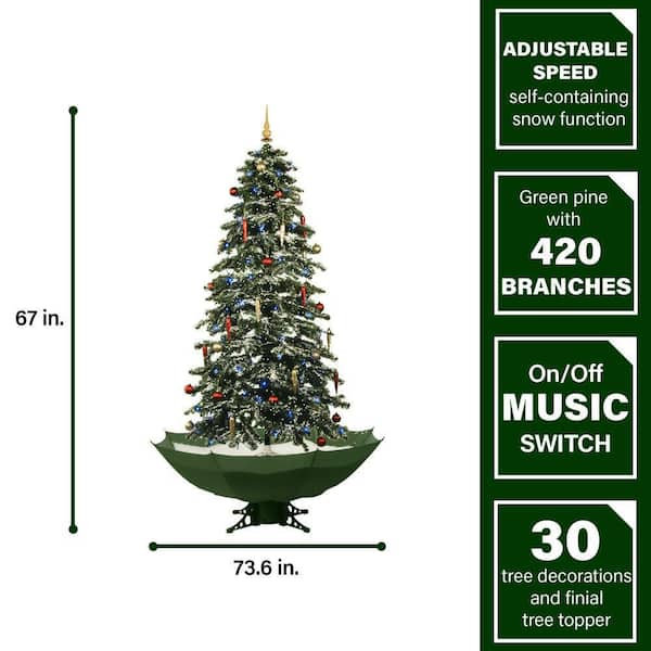Let It Snow Series 67-in. Musical Artificial Christmas Tree with Green Umbrella Base and Snow Function
