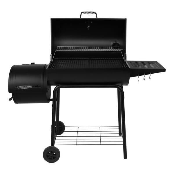 30 in. Smoker Black Barrel Charcoal Grill with Offset Smoker with Cover For Outdoor, Backyard Cooking