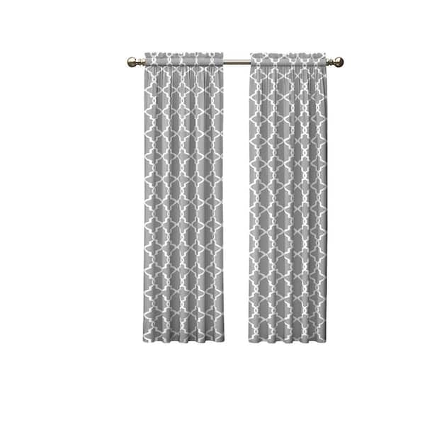 Vickery Gray Trellis Polyester/Cotton Blend 56 in. W x 63 in. L Light Filtering Pair Rod Pocket Curtain Panel Pair