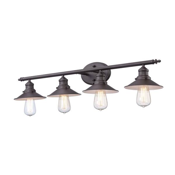 Glenhurst 34 in. 4-Light Industrial Farmhouse Bronze Bathroom Vanity Light Fixture with Metal Shades