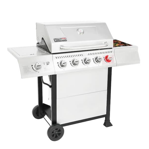 5-Burner Propane Gas Grill in Stainless Steel with Sear Burner and Side Burner
