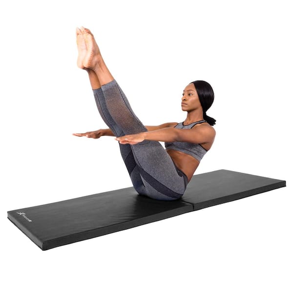 Bi-Fold Folding Thick Exercise Mat Black 6 ft. x 2 ft. x 1.5 in. Vinyl and Foam Gymnastics Mat (Covers 12 sq. ft.)