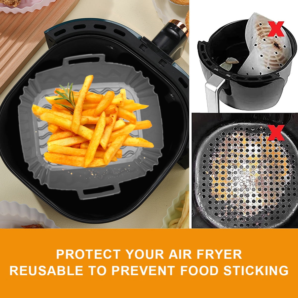 RELAX DREAM 2Pcs Air Fryer Silicone Pot with Handle Reusable Air Fryer Liner Heat Resistant Air Fryer Silicone Basket Rectangle Baking Pan Air Fryer Accessories Liners for Air Fryer Oven Microwave